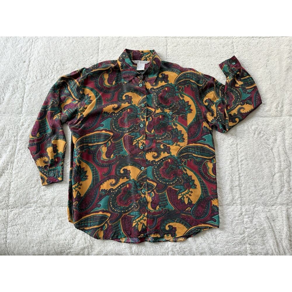 Vintage 90's Jack Mulqueen Silk Top Pattern Shirt / Paisley Abstract Sz Medium
